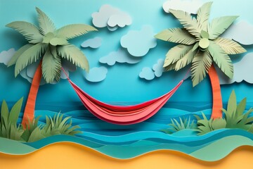 Wall Mural - Paper Art Tropical Paradise