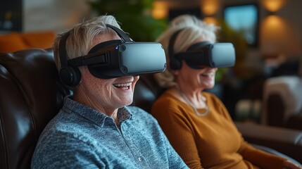 Poster - Two women using virtual reality headsets in a modern indoor setting with engaging expressions