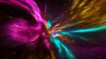 Wall Mural - Golden and colorful nebula expanding and rotating in space