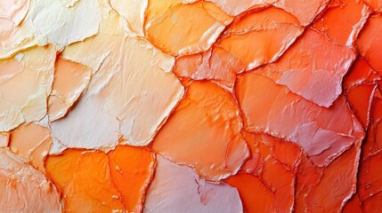 Poster - Close up of abstract painting featuring orange and white paint textures and brush strokes