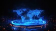 © Phraewa_Aumnartsak - Futuristic Digital World Map Visualization with Blue Neon Lights on a Dark Background