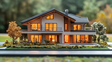 Poster - Model of a house featuring a balcony patio and detailed architectural design for visual representation
