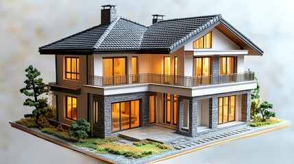 Poster - Detailed architectural model of a house with a balcony showcasing modern design and structure