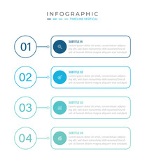 Poster - vertical timeline milestone infographic template banner with outline box and circle with arrow thin line with 4 point list information for slide presentation vector