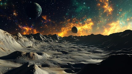 Wall Mural - surreal cosmic landscape with planets and starry background