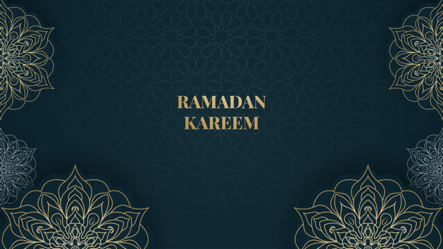 Elegant Islamic Mandala Background Dark Green with Ramadan Kareem Text