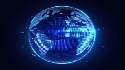 Poster - Digital Earth Globe with Blue Dots on Dark Background
