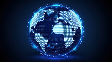 Poster - Digital Globe with Dots and Glowing Effects in Blue and Black