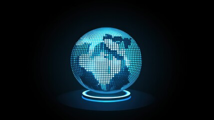 Poster - Glowing Digital Globe with Bright Dots and Vibrant Blue Lights