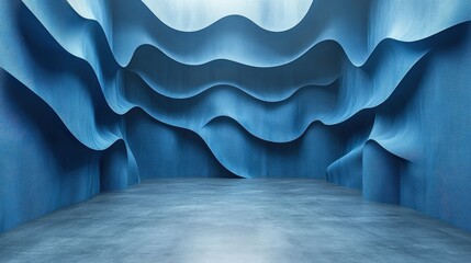 Poster - Interior room featuring blue wall paint and a clean white floor for modern design aesthetics