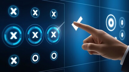 Hand pushing a button on a touch screen interface 