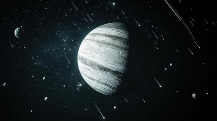 Wall Mural - majestic gas giant planet surrounded by stars and celestial bodies