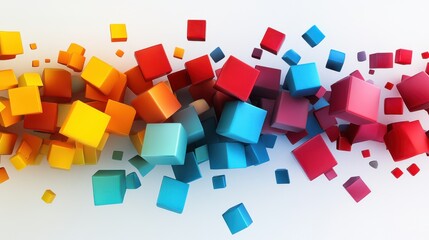 Poster - Colorful 3D Cubes Moving in Dynamic Abstract Pattern Background
