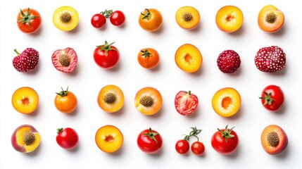 Wall Mural - Colorful Arrangement of Fresh Fruits on White Background