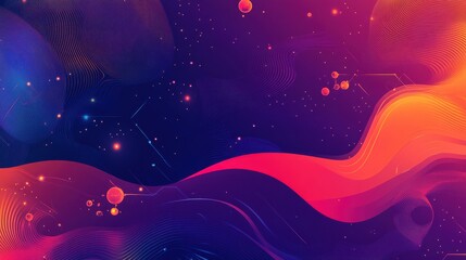 Poster - Vibrant Abstract Waves with Cosmic Elements and Colorful Background