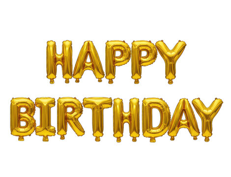 Golden balloon letters spelling Happy Birthday