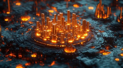 Leinwandbilder - A representation of a futuristic circuit board glowing with virtual data streams.