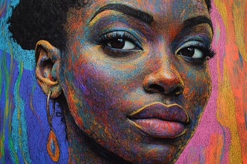 Aufkleber - A vibrant portrait of an individual that embodies strength and self-assurance, enhanced by the bold use of colors and expressive lines that highlight uniqueness.