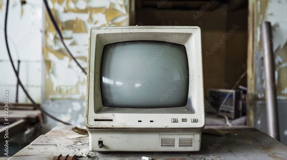 A nostalgic old computer, boasting a bulky form, a cathode - ray tube ...