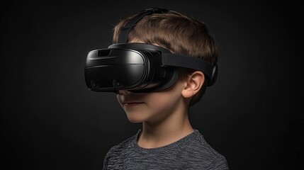 Poster - Young boy experiencing virtual reality headset in a modern technology environment