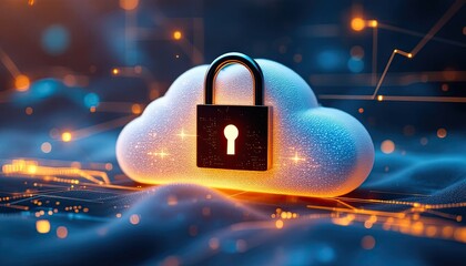 Poster - Secure cloud computing concept with digital lock and data connections
