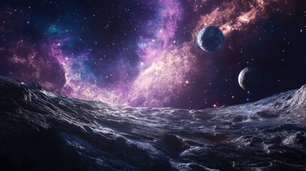 Wall Mural - Stunning Cosmic Scene with Colorful Nebula and Two Planets