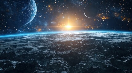 Wall Mural - stunning view of earth from space with distant celestial bodies