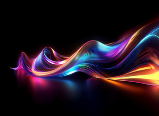 Aufkleber - Abstract image of vibrant, flowing, iridescent light waves on a dark background.  The colors shift and blend, creating a dynamic and energetic visual.