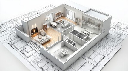 Poster - 3d rendering of a modern house exterior with large windows and a simple design on a clear blue sky background