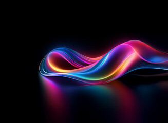 Fototapete - Vibrant, neon-colored waves flow and reflect on a dark surface, creating an abstract, dynamic design.  The smooth curves and glowing light evoke a sense of energy and movement.