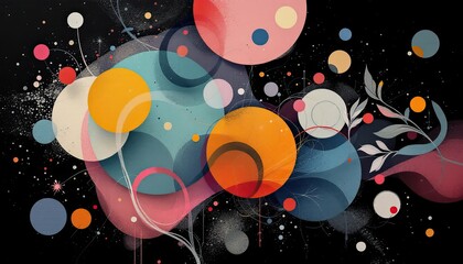 Poster - Abstract geometric composition with colorful circles and organic shapes