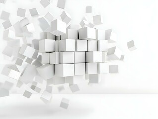 Poster - abstract 3d rendering, white cubes, geometric shapes, minimalist design, textured surface