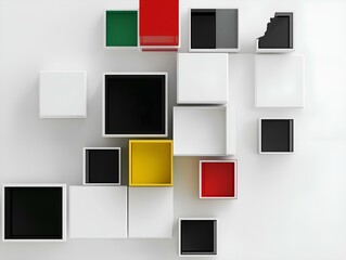 Fototapete - abstract composition white cubes black and colored cubes geometric shapes