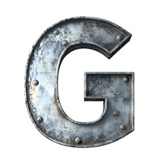 Wall Mural - Top view of a 3D letter G made of steel metal isolated on a white transparent background