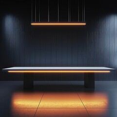 Poster - An empty modern table lit by neon light.