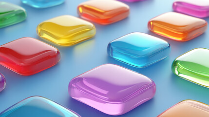 Poster - Jelly candies, game icons or ui buttons set. Funny cartoon assets for app design. Isolated colorful glossy sweets, gui graphic elements for user panel settings or menu interface 3d vector illustration