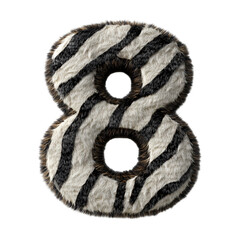 Wall Mural - Top view of a 3D letter 8 made of Zebra skin isolated on a white transparent background