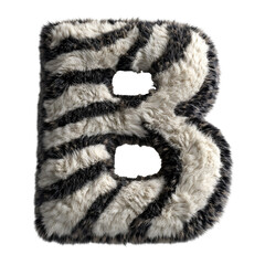 Wall Mural - Top view of a 3D letter B made of Zebra skin isolated on a white transparent background