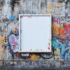 Wall Mural - Blank billboard mockup hanging on weathered wall of an old building with peeling paint and dirty surface. Urban street area, ad banner, poster template	
