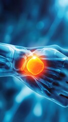 Wall Mural - X-ray Image of Human Hand Indicating Elbow Joint Pain with Highlighted Red Zone, Medical Diagnostic Illustration, Orthopedic Analysis, Arthritis or Injury Concept, Generative AI