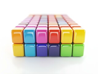 Fototapete - colorful blocks forming a cube, rainbow gradient, 3d rendering, clean white background