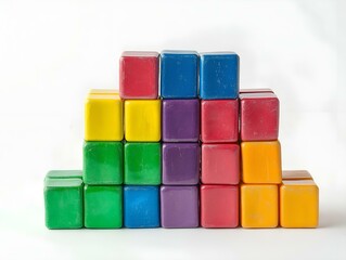Poster - colorful blocks forming a pyramid, gradient effect, 3d rendering, white background