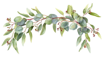 watercolor bouquet of leaves on transparent background
