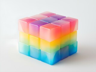 Fototapete - colorful cube of blocks, rainbow gradient, 3d rendering, clean white background