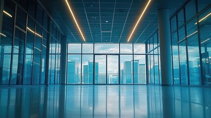 Poster - Inside an office, with glasses walls.