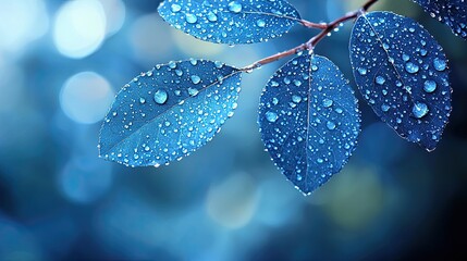 Wall Mural - dew drops glisten on green leaves in a lush garden during a calm morning