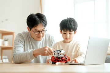 Aufkleber - Interactive Family Robotics Project Modern STEM Learning with Colorful Kits and Coding Interface in Cozy Living Room for Tech-Driven Educational Engagement