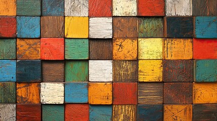 Wall Mural - Wooden cube wall texture background, wood cube wall pattern for interior or exterior design