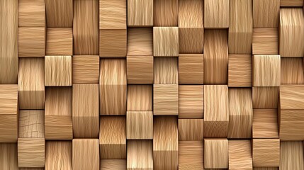 Poster - Wooden cube wall texture background, wood cube wall pattern for interior or exterior design