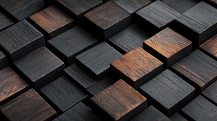Poster - Wooden cube wall texture background, wood cube wall pattern for interior or exterior design